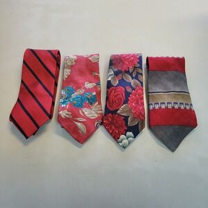 Mens Tie Lot 4 Zianetti Mario Valentino Bugatti Damon Floral Stripe Red Blue